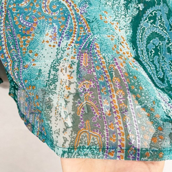 Vintage Y2K Paisley Print Sheer Long Sleeve Blouse Boho Indie Bohemian SMALL - Picture 4 of 6